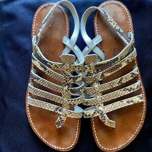 Python Leather Gladiator Sandals. Sz 7 / 38 Handcrafted in St Tropez France